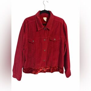 J.Jill Red Corduroy Velvet Jacket Mix Media XL Retro Western Lagenlook Bohemian